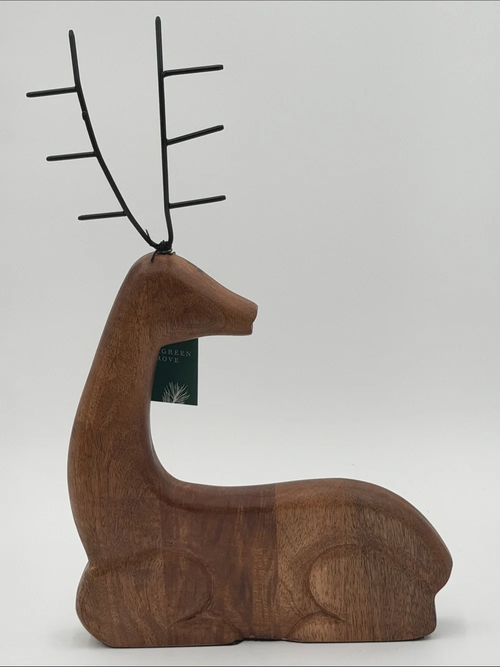 Wooden Deer Figurine with Metal Antlers - Brown